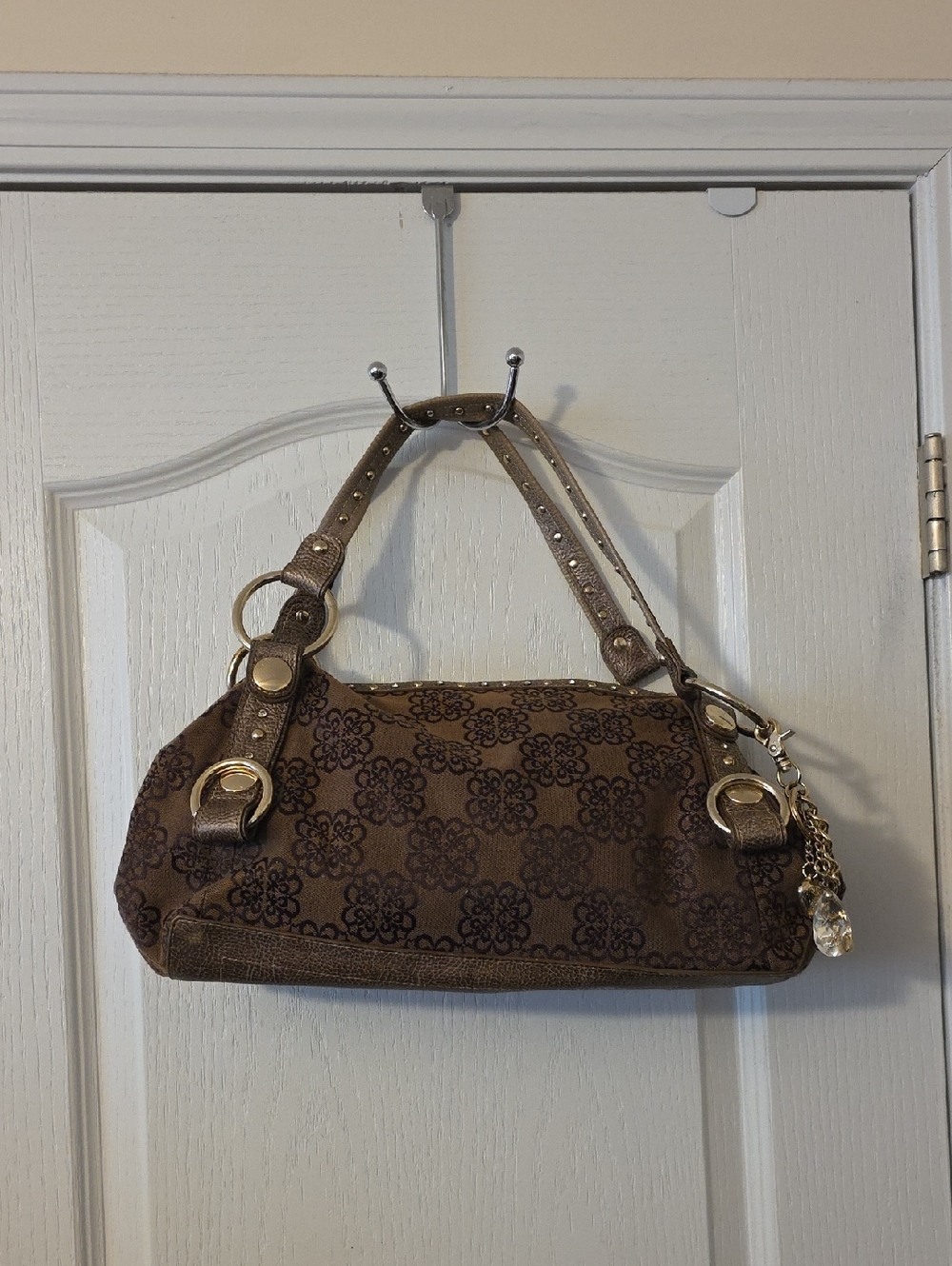 Vintage Kathy Brown Patterned Women's Shoulder Bag with Gold Hardware